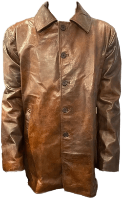 Distressed Brown Leather Jacket for Men – Vintage-Inspired Mid-Length Leather Blazer, Classic Brown Sheepskin Coat | Gift For Him