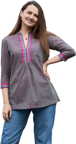 New Natalie Tunic Shirt,Pure Cotton,South Indian Handloom,Holiday,Casual,Grey,Pink,Bohemian,Stripy,Kurti,Ethical Fashion,Handcrafted,Summer