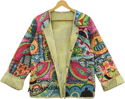 Cotton Quilted Jacket Reversible floral Jacket,Coats vintage HandMade blockprint bomber Boho kantha Jacket for Women winter summer coats
