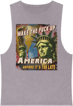 Wake The Fuck Up, AMERICA  Liberty&#39;s Final Warning Stonewash Tank Top, Unisex Summer Top, Vintage Graphic Tee, Festival Wear, Casual Wear