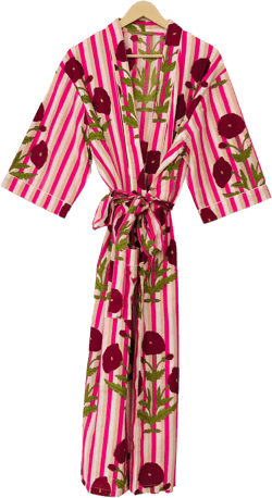 Cotton Kimono Robe Dressing Gown, Block Print Bridesmaid Robe,Summer Nightwear, One Size