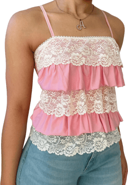 Handmade floral lace ruffle cami knit spring summer girly pink ivory layered y2k 2000&#39;s 2010&#39;s fashion full length tank top