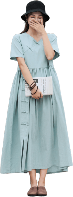 Handmade Knot Buttons Retro Loose Summer Linen Dress Soft Cotton Linen Maxi Dress Oversized Plus Size Linen Dress Plus Size Clothing 059