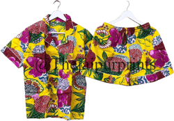 Yellow Fruits Print Shorts, Indian Cotton Pajama Shorts, Women&#39;s Shorts, Bridesmaid Pajama Set, Beach Party Dress, Gift For Girl&#39;s