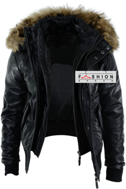 Mens Leather Fur Collar Jacket - B3 Bomber Jacket - Fur Shearling Jacket - Mens Leather Jacket - Black Leather Jacket-Leather Winters Jacket