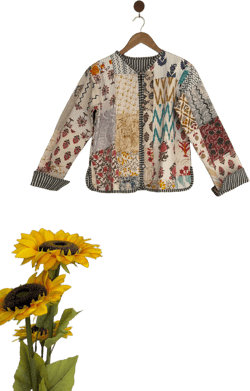 White Colour Handmade Patchwork Jackets, Indian Cotton Handmade Winter Jacket Coat, Bohemian Style Jacket,Unisex Short Quilted Kantha Jacket