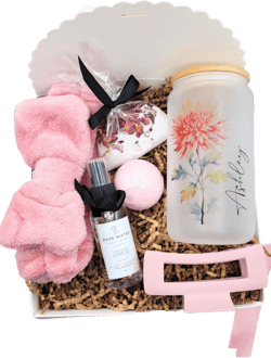 Spa Gift for Her Birthday Flower Glass Tumbler with Name Spa Kit for Women Self Care Gift Box for Bets Friend Birthday Selfcare New Mom Set