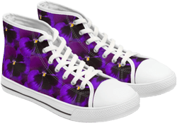 Women&#39;s High Top Sneakers. Purple Pansy Design.