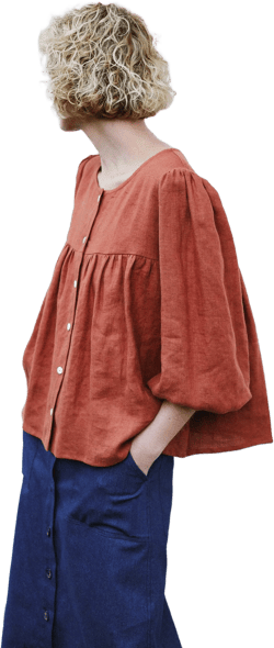 Linen puffy sleeve blouse / OFFON CLOTHING