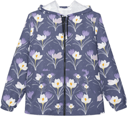 Wild Flower Windbreaker Jacket, Lightweight Rain Jacket, Spring Outerwear, Floral Print Jacket, Outdoor Fashion, Crocus Flower