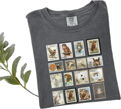 Vintage Owl Postage Stamp Shirt Retro Owl Lover Gift Unique Nature Bird T-Shirt Illustrated Owl Collage Tee for Women & Men Postal Stamp Tee