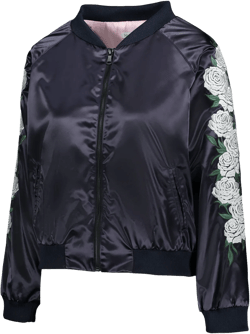 Ivory Rose Embroidered Reversible Bomber Jacket