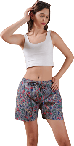 Pajama Shorts women sleep shorts Cotton cute pj shorts floral printed pyjama shorts lounge bohemian boxer shorts sleepwear - Gray Splendor