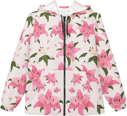 Floral Windbreaker Jacket | Lightweight Spring Coat, Garden Party Wear, Outdoor Adventure, Lily Flower, Gift for Her