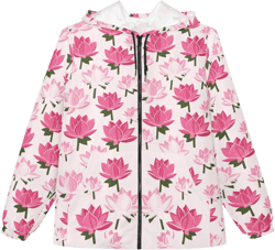 Pink Windbreaker Jacket - Lightweight Spring Outerwear, Perfect for Nature Lovers, Rainy Days, Casual Outings, Lotus Jacket