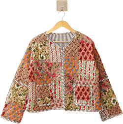 Cotton Handcrafted Kantha Jacket, Patchwork Women’s Quilted Reversible Coat, Kimono Indian Hand Printed Vintage Style Boho Vest Autumn Gift