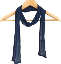 skinny dark navy blue gauze linen scarf for men and women, lightweight hair, neck, head wrap