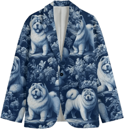 Chow Chow Toile de Jouy Dog Mens Cotton Blazer Victorian Sports Coat Baroque French Blue Rococo Jacket, Lightweight Country Club Golf Gift