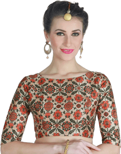 Multi Readymade Bride Designer Boat Neck Saree Blouse Floral Printed Women Poly Silk Sari Choli Indian Wedding Wear Fabric Craft Tunic Top