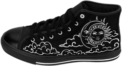 Womens Sun Moon Shoes Witchy High Tops Sneakers Hippie Celestial Astrology Wicca Witchcraft Gothic Bohemian Boho Black White Wiccan Magick