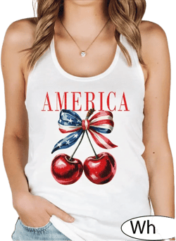 America Cherry Coquette Tank Top, USA Cherry Tank Top, 4th Of July Cherry Tank Top, Patriotic Cherries With Bow Tank Top, 4th Of July Tank