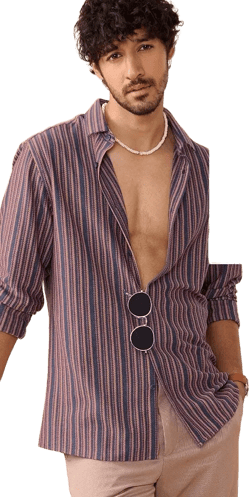 Stripes men textured collar shirt, Striped popcorn textured knit shirt for men, gift for him shirts, long sleeve button down stripes shirt