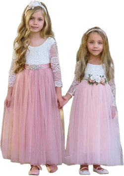 Pink and Mauve Long Sleeve Flower Girl Dress - Perfect Girls Princess Dress for Wedding, Holidays and makes a Beautiful Girls Birthday Dress