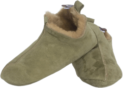 Men&#39;s Women&#39;s Genuine Sheepskin Slippers Olive 100% Real Fur Hand Crafted SOFT SOLE