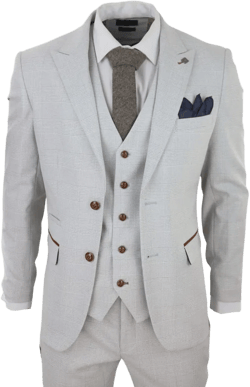 Men’s Cream Tweed Check Suit 3 Piece | Tailored Fit Wedding Prom Suit | Formal Blazer Waistcoat Trousers Set by Khanani’s