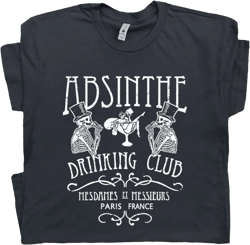 Absinthe T Shirt Paris France Famous Pub T Shirt For Men Women Guys Cool Vintage Graphic Tee Skeleton Drinking Dive Bar Tee Moonshine Retro