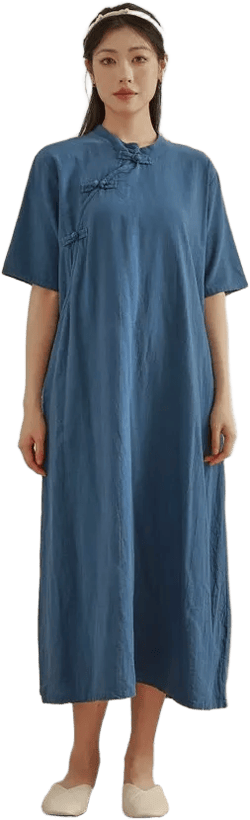 Women Cotton Dress Soft Casual Loose Robes Half Sleeves Shift Dress Boho Maxi Dresses Customized Dress Plus Size Clothing Linen Dress