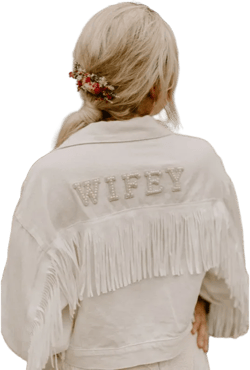 Personalized Bridal Jacket with Fringes|Wedding Customized Denim jacket|Pearls Jacket with fringes|Wedding Fringe Denim Jacket|Mrs Jacket