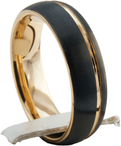 Gold Tungsten Ring Men Woman Black Wedding Band Matte Brush Design 6MM Size 4 to 14 Anniversary Special Occasion Gift Engraving Service Opt
