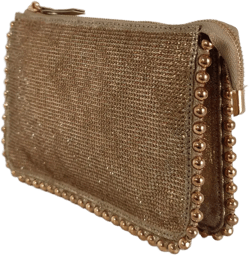 Sparkly Diamante Embellished Beaded Edge Zipped Purse Clutch Bag - Evening Handbag with Shoulder Chain in Black, Silver, Gold