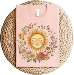 Vintage Sun and Flowers T-Shirt – Boho Aesthetic Graphic Tee for Women – Spiritual Celestial Tshirt Gift for Nature or Sun Lovers
