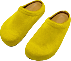 Plushy yellow pile leather clogs women slip on shoes, handcrafted custom slide in shoes, wide toe slippers sandals