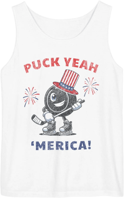 Funny 4th of July Hockey Tank Top – Patriotic Sleeveless Shirt for Men or Women – USA Graphic Tee for Summer, Game Day or Hockey Fans