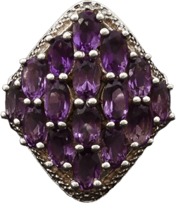 Unique Amethyst Ring, Multi Stone Statement, February Birthstone, Natural Gemstone Sterling Silver, Diamond Antique Vintage Style Cocktail