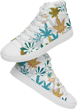 Women’s Pot Leaf Weed High Top Canvas Shoes, 420 Hi Tops, Marijuana Cannabis Clothing, Great Gift for Stoners Pot Smoker, colorful pot leaf
