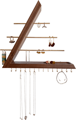 Walnut Jewelry Organizer – Wall Mounted Floating Shelf, Solid Wood Earring & Necklace Holder, Gift for Her