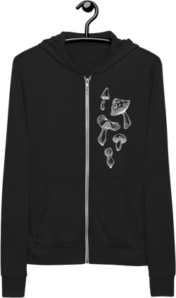 Mushroom Zip Up Hoodie for Women or Men | Cottagecore Plants Gardening Graphic Sweatshirt | Nature Forest Fungi Forage