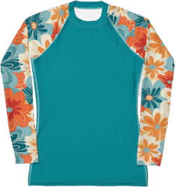 Womens Rash Guard Swim Top Retro 70s Floral Print Long Sleeve Swim Shirt Girls Surf Shirt for Ladies Swimsuit for Surfing Beach Vacation
