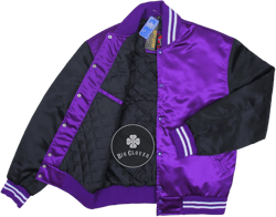 Handmade Purple & Black Satin High School Letterman Baseball Bomber Blank Mid Season Varsity Streetwear College Bomber Jacket