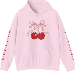 Red Cherry Hoodie Vintage Retro Aesthetic Hoody Bow Graphic Women Y2K Trendy Clothing Balletcore Oversized Comfy Crewneck Print On Sleeve