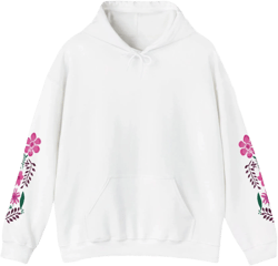 Pink Hoodie Flower Hoodie Printed Sleeves Granola Girl Hoodie Cute Hoodie Oversized Hoodie Aesthetic Hoodie Linocut Shirt Graphic Hoodie