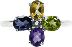 Multi Stone Flower Ring, Amethyst Iolite Peridot Citrine Blue Topaz Ring, Sterling Silver, Colorful Clover Cluster Floral Ring, Gift For Her