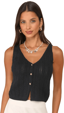 Elite Cuteness Navy Blue Button-Front Sweater Vest Top