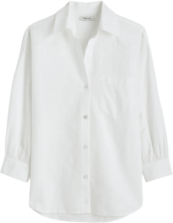 Shirred Button-Up Shirt in Linen-Cotton