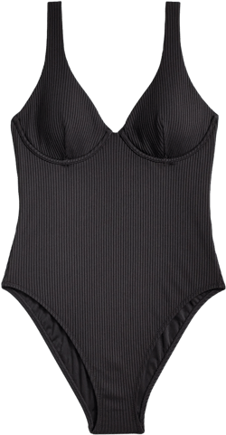 Plus Ribbed Underwire Open-Back One-Piece Swimsuit