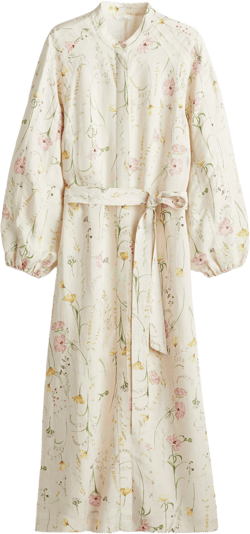 Linen-blend tie-belt dress